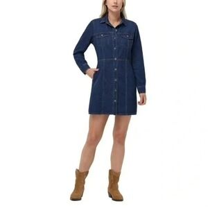 frye ladies button front midi dress Frye Women's Denim Tie Belt Midi Button Front Dress (Medium Wash, S)
